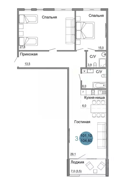 3-к кв. Крым, Керчь Белый город жилой комплекс (104.6 м) - Фото 1