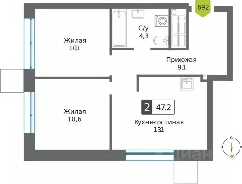 2-к кв. Московская область, Красногорск Чернево-2 мкр,  (47.2 м) - Фото 1