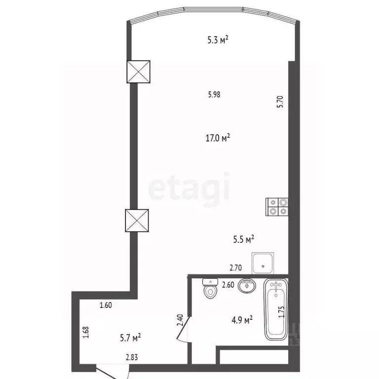 Студия Крым, Ялта ул. Кривошты, 11А (38.4 м) - Фото 2