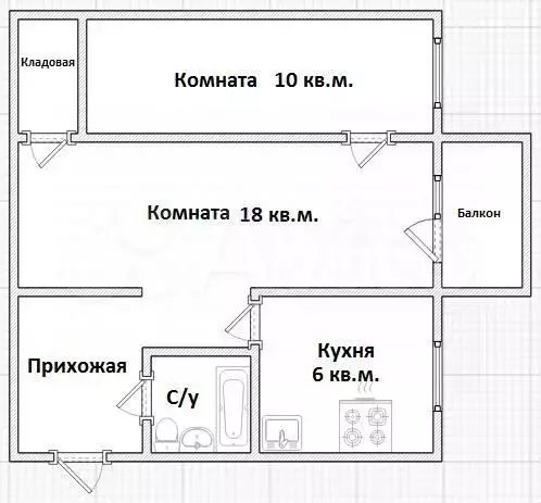 2-к. квартира, 43,4 м, 4/4 эт. - Фото 0