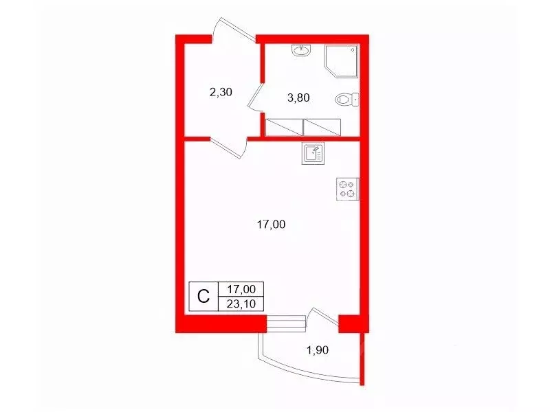 Студия Санкт-Петербург Усть-Славянка тер., ул. Заводская, 15 (23.1 м) - Фото 2