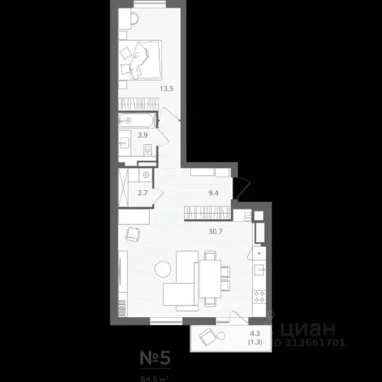 1-к кв. Калининградская область, Калининград Стекольная ул., 41 (61.0 ... - Фото 1