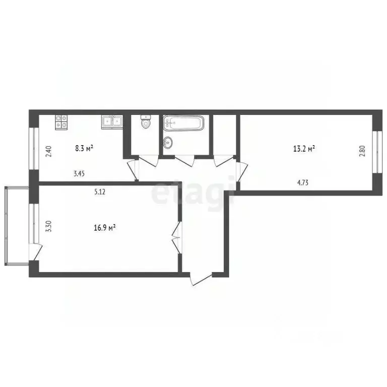 2-к кв. Тюменская область, Тюмень Камчатская ул., 1 (51.0 м) - Фото 2
