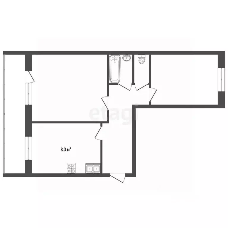 2-к кв. Калужская область, пос. Бабынино ул. Комсомольская, 45 (50.1 ... - Фото 2