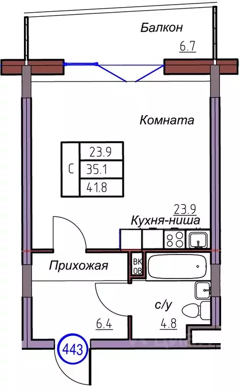 Студия Калининградская область, Светлогорск  (41.8 м) - Фото 1