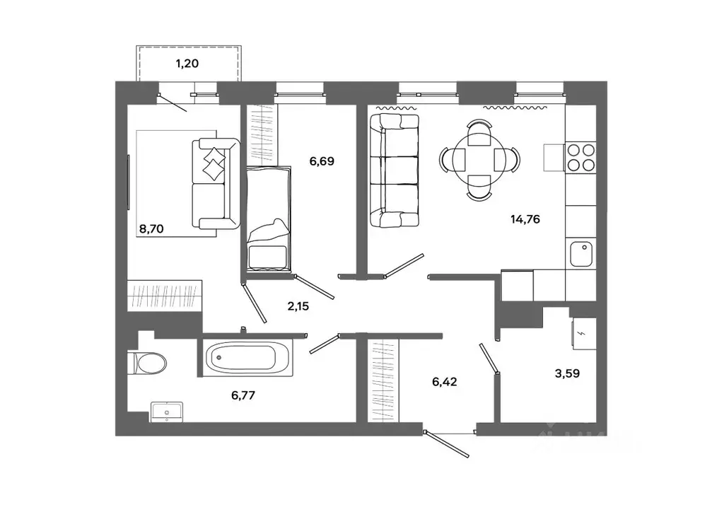 2-к кв. Ханты-Мансийский АО, Сургут 30А мкр,  (49.44 м) - Фото 0
