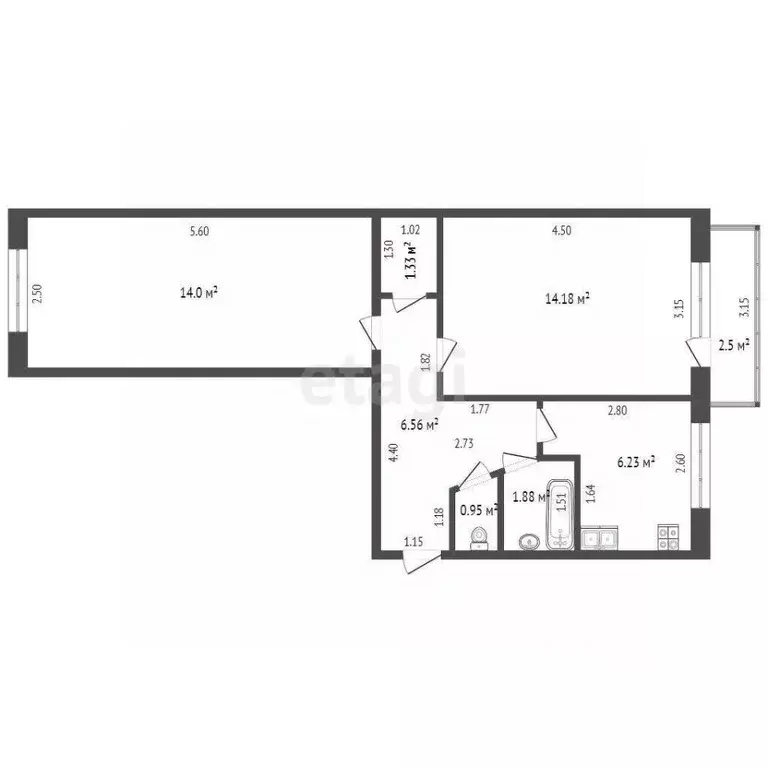 2-к кв. Ульяновская область, Ульяновск ул. Димитрова, 4 (45.2 м) - Фото 2