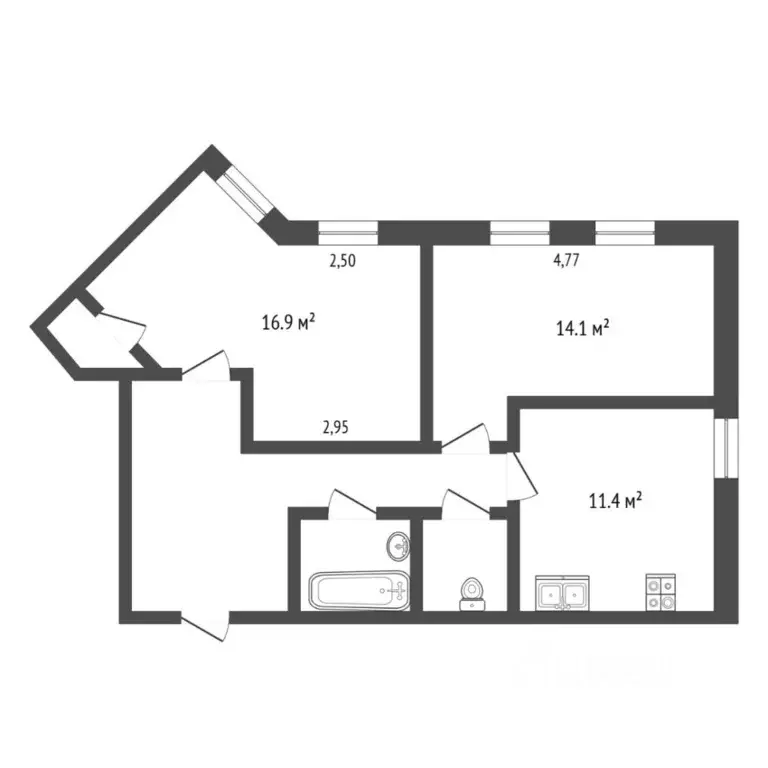 2-к кв. Тюменская область, Тюмень ул. Республики, 204к14 (61.0 м) - Фото 2