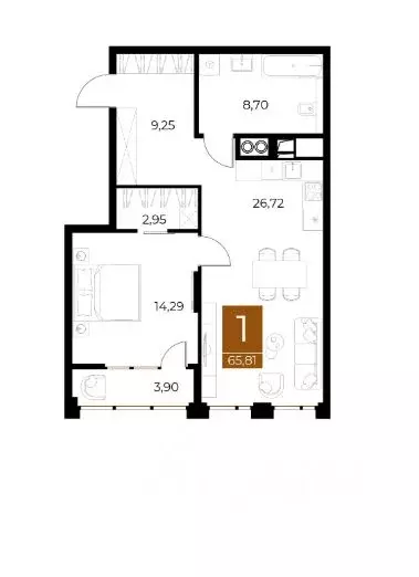 1-к кв. Рязанская область, Рязань Медный жилой комплекс (65.19 м) - Фото 1