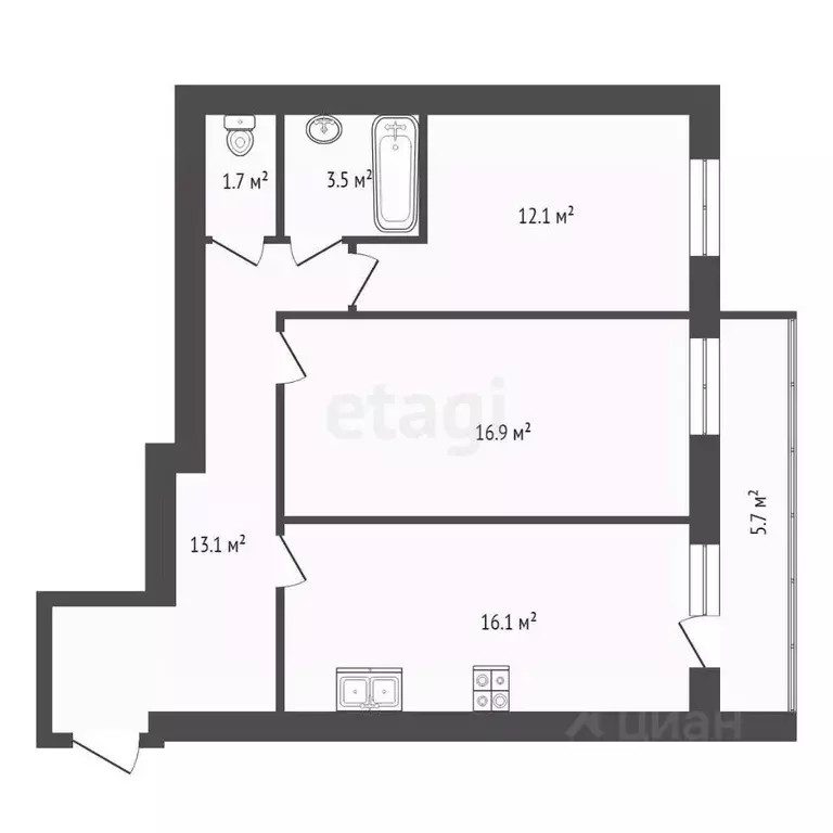 2-к кв. Вологодская область, Вологда Евковская ул., 7 (66.3 м) - Фото 1