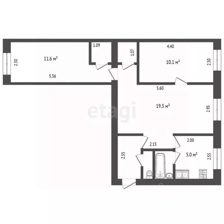 3-к кв. Тюменская область, Тюмень ул. Республики, 156 (55.0 м) - Фото 0