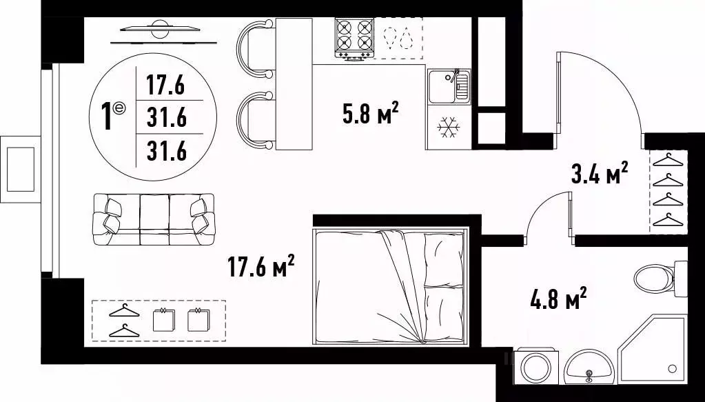 1-к кв. Астраханская область, Астрахань ул. Бэра, 29 (31.6 м) - Фото 1