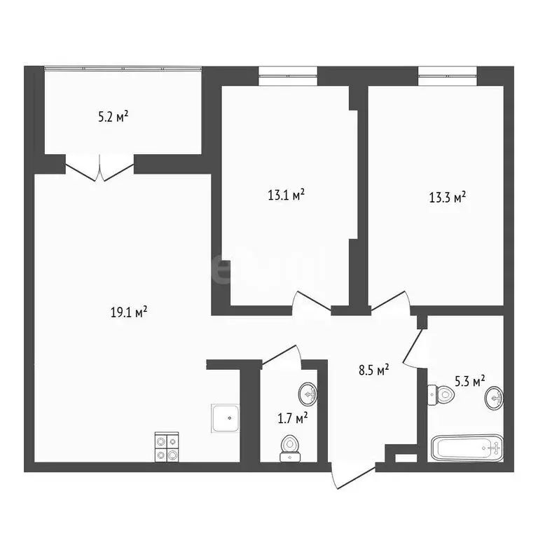 2-комнатная квартира: Тюмень, Родниковая улица, 2 (61.3 м) - Фото 1