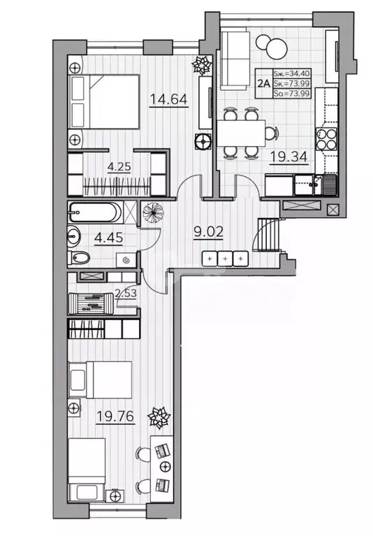 2-к кв. Татарстан, Казань ул. Генерала Ерина (73.79 м) - Фото 1