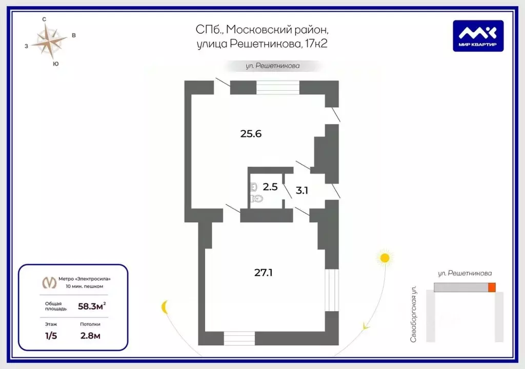 Торговая площадь в Санкт-Петербург ул. Решетникова, 17К2 (58 м) - Фото 2