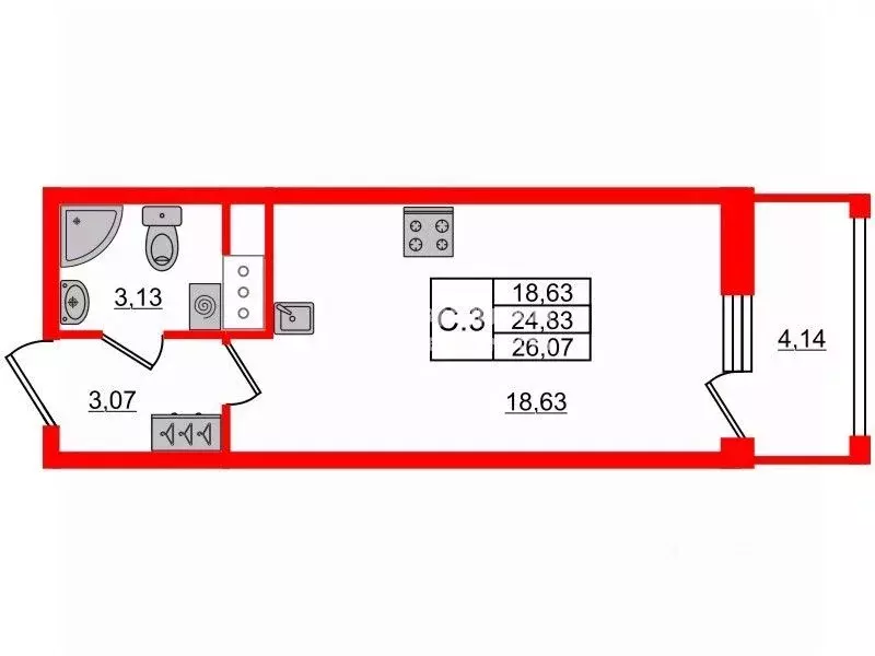 Студия Санкт-Петербург Дальневосточный просп., 19к1 (24.8 м) - Фото 2