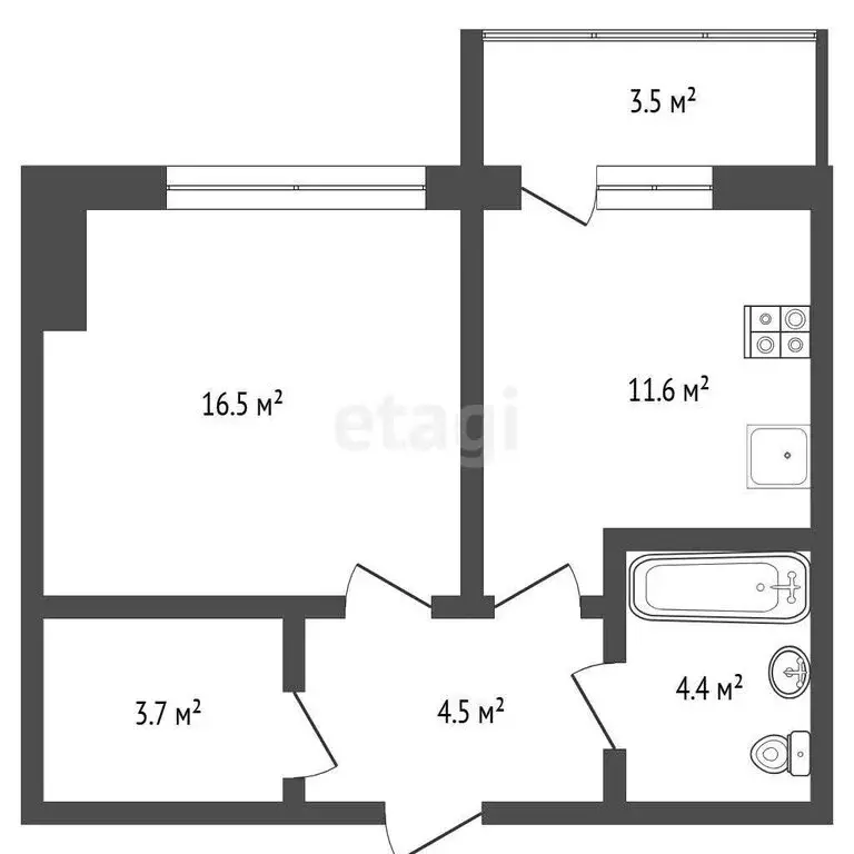 1-комнатная квартира: Тюмень, улица 50 лет Октября, 75к4 (40.2 м) - Фото 1