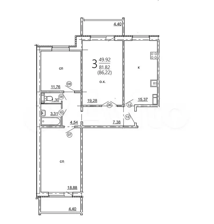 3-к. квартира, 90 м, 2/10 эт. - Фото 0