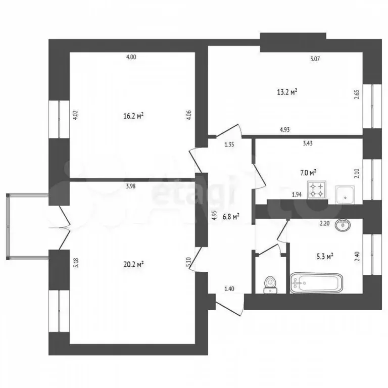 3-к. квартира, 71,1 м, 3/3 эт. - Фото 1