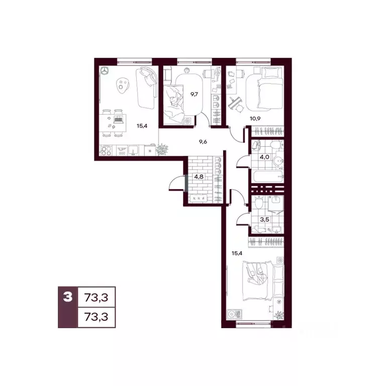 3-к кв. Тюменская область, Тюменский муниципальный округ, д. Дударева ... - Фото 1