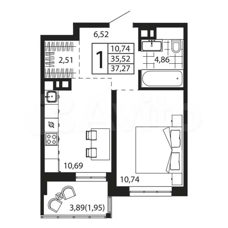 1-к. квартира, 36,5 м, 21/24 эт. - Фото 0