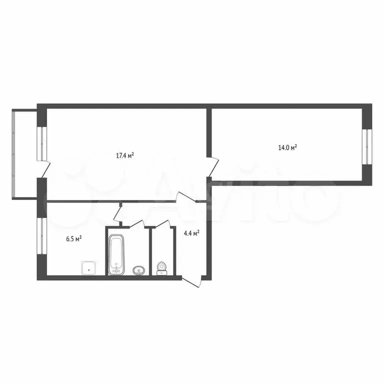 2-к. квартира, 44,7 м, 2/5 эт. - Фото 0