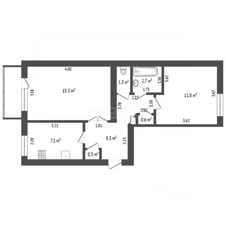 2-к кв. Кемеровская область, Юрга Ленинградская ул., 35 (47.7 м) - Фото 2