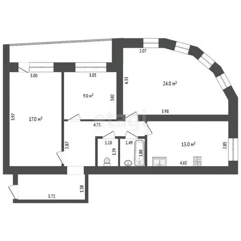 3-к кв. Вологодская область, Череповец ул. Краснодонцев, 28А (82.1 м) - Фото 2