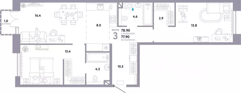 3-к кв. Москва Озерная ул., 42С7 (78.9 м) - Фото 1