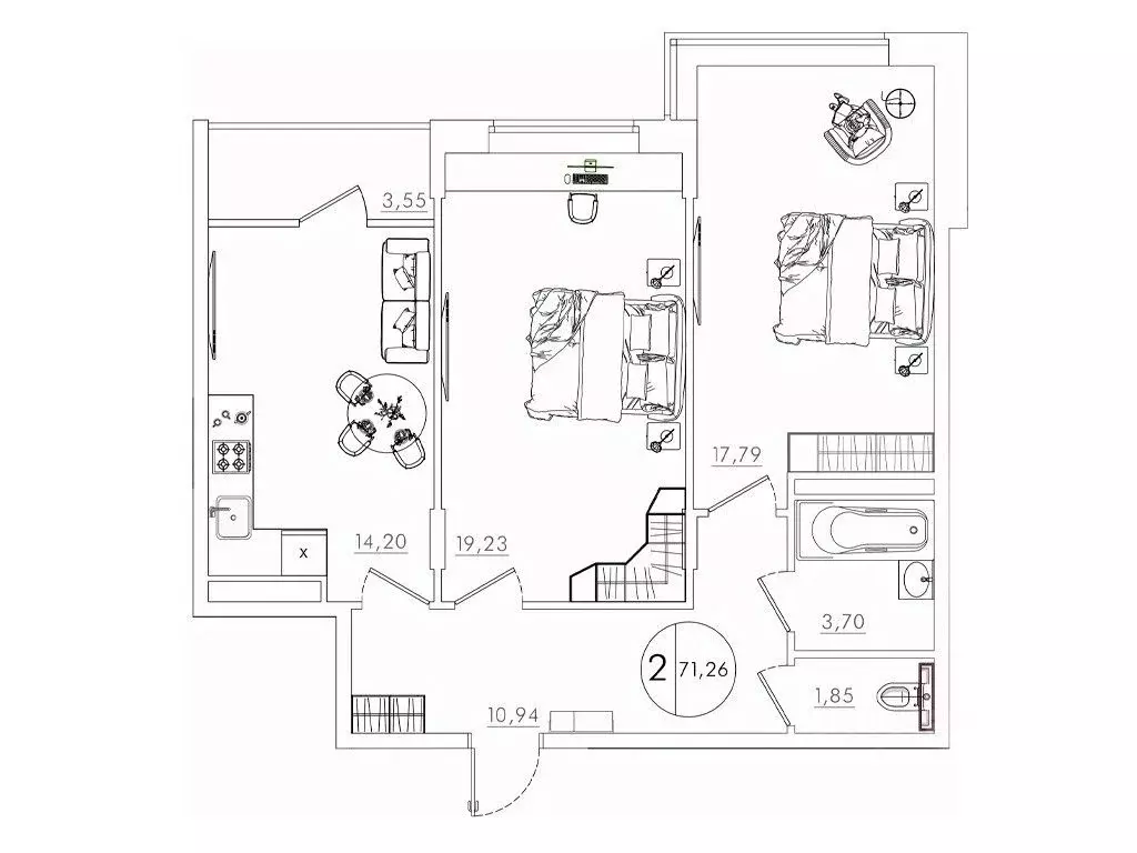 2-к кв. Курская область, Курск Восточный кв-л,  (71.3 м) - Фото 1