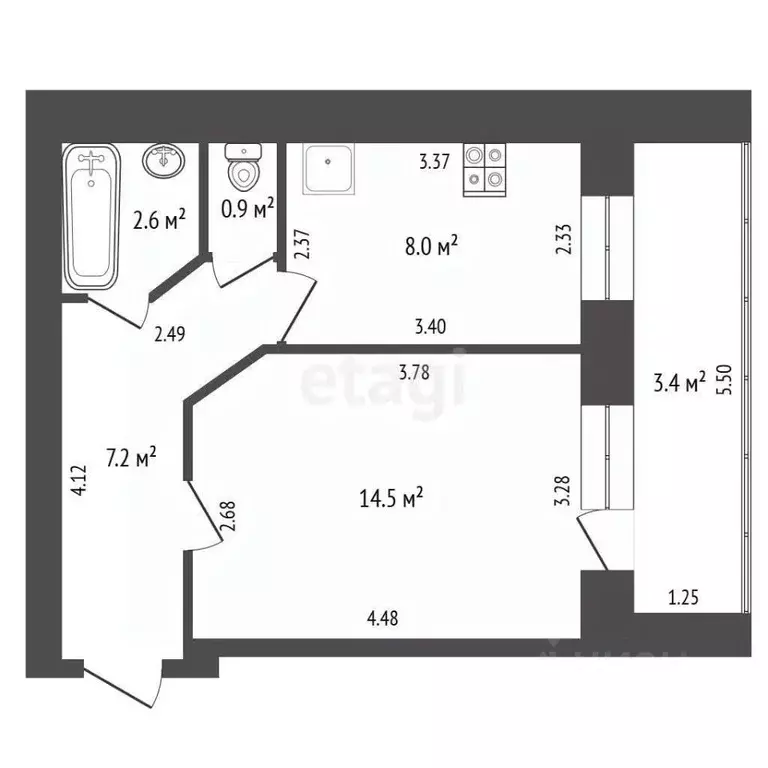 1-к кв. Башкортостан, Стерлитамак ул. Артема, 147 (33.2 м) - Фото 2
