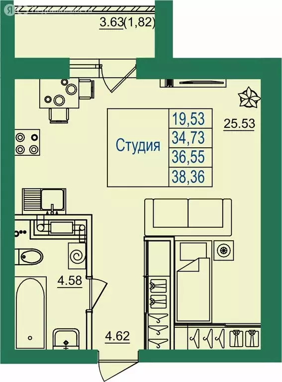 Квартира-студия: городской округ Владимир, посёлок Заклязьменский, ... - Фото 1