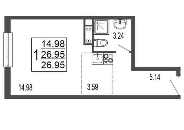 Квартира-студия: Лыткарино, 6-й микрорайон, 15Г (26.95 м) - Фото 0