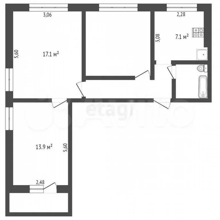 3-к. квартира, 61 м, 3/9 эт. - Фото 1