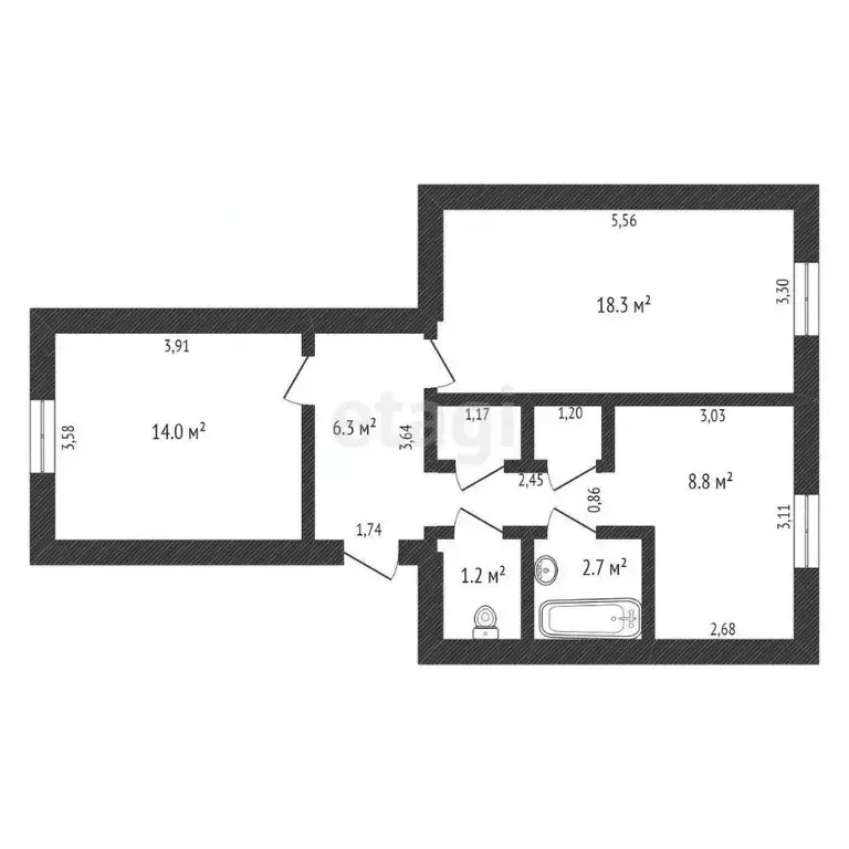 2-к кв. Амурская область, с. Тамбовка ул. Первомайская, 7 (55.1 м) - Фото 1