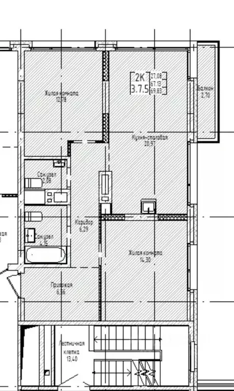 2-к кв. Новосибирская область, Новосибирск ул. Аэропорт, 88 (70.0 м) - Фото 1