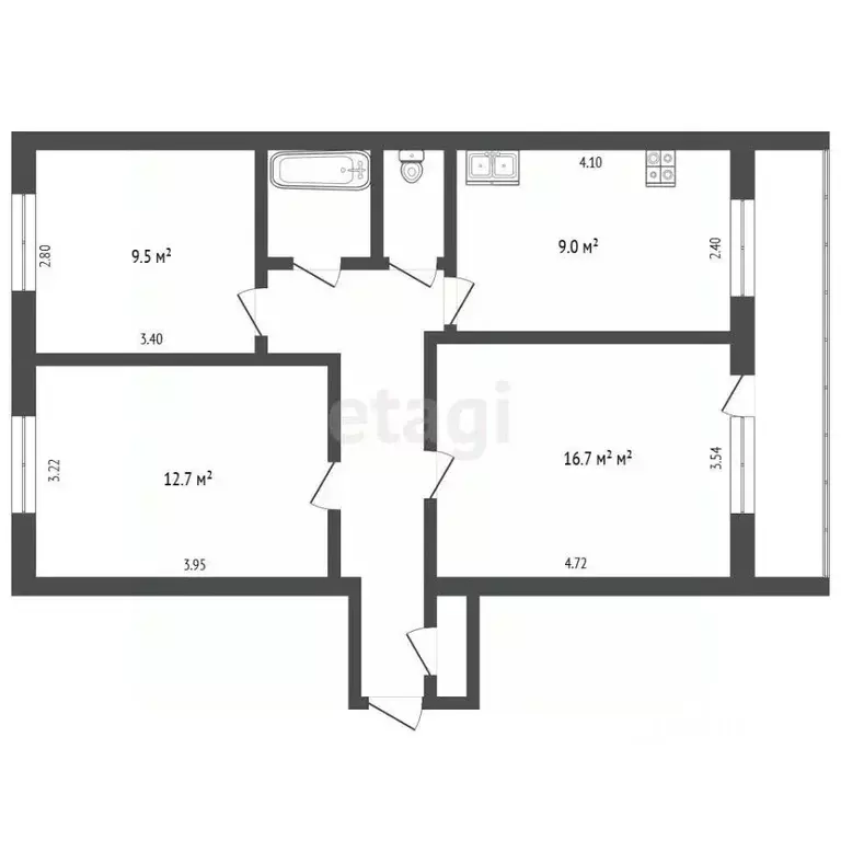3-к кв. Калужская область, Калуга Московская ул., 120 (62.3 м) - Фото 2
