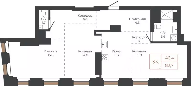 3-к кв. Алтайский край, Барнаул пл. Баварина, 8к1 (82.7 м) - Фото 0