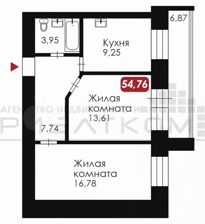 2-к. квартира, 54,8 м, 10/14 эт. - Фото 0