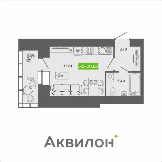 Студия Архангельская область, Архангельск ул. Урицкого (20.62 м) - Фото 0