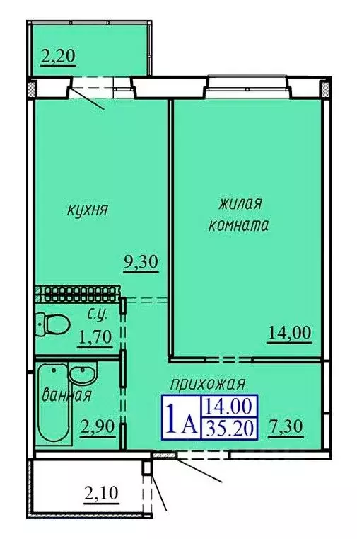 1-к кв. Тюменская область, Тюмень  (35.2 м) - Фото 1