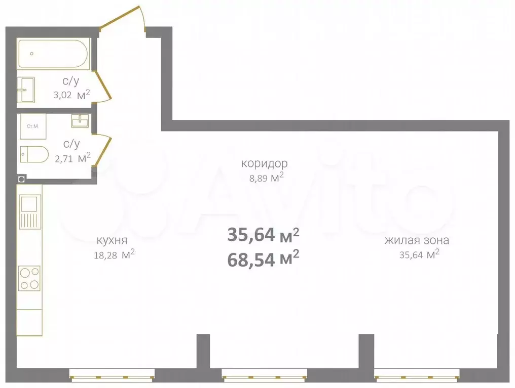 2-к. квартира, 68,5 м, 2/9 эт. - Фото 0