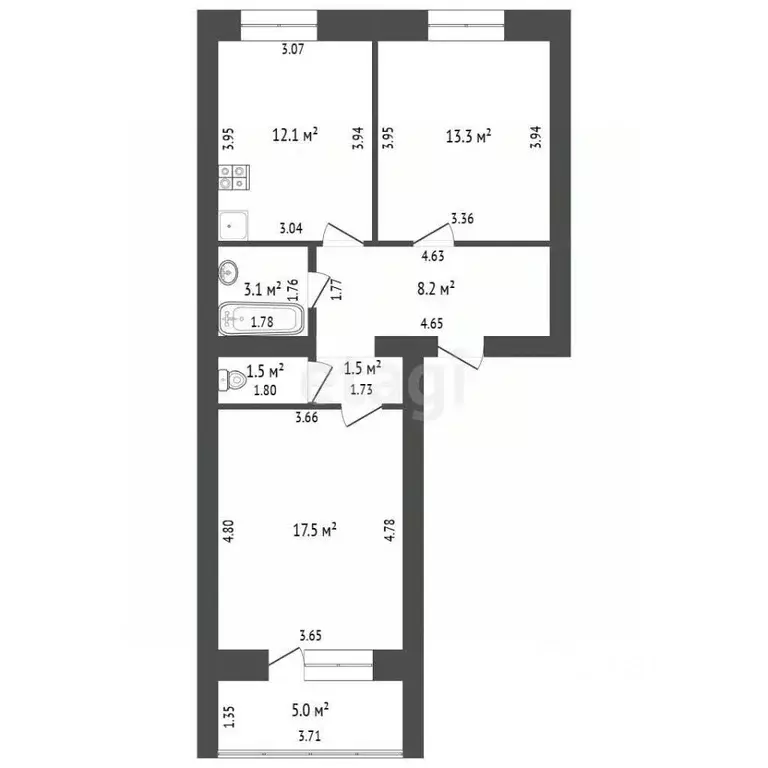 2-к кв. Тамбовская область, Тамбов ул. Карла Маркса, 161 (62.2 м) - Фото 2