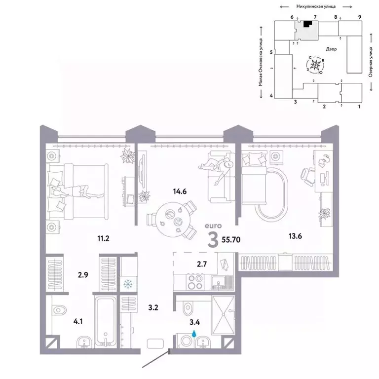 3-к кв. Москва Озерная ул., 42С7 (55.7 м) - Фото 0