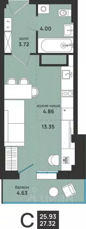 1-к кв. Архангельская область, Архангельск ул. Свободы, 16 (27.32 м) - Фото 0