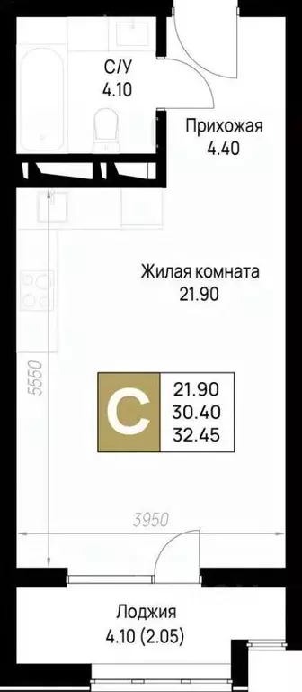 Студия Краснодарский край, Анапа ул. Крылова, 4 (32.45 м) - Фото 1