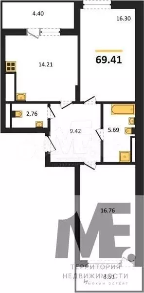 2-к. квартира, 69,4 м, 5/7 эт. - Фото 0
