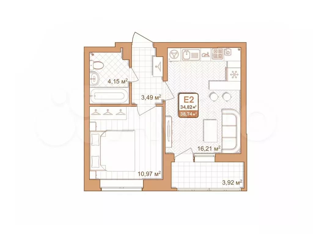1-к. квартира, 38,7м, 7/9эт. - Фото 1