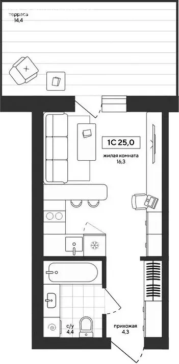 Квартира-студия: посёлок Садовый, Спортивная улица, 4 (39.41 м) - Фото 1