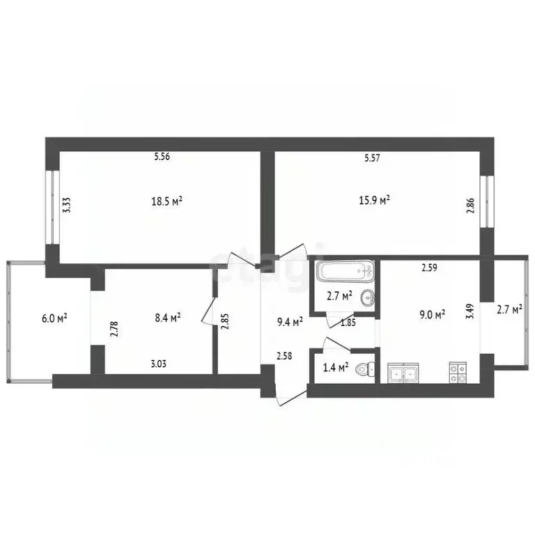 3-к кв. Крым, Евпатория ул. 9 Мая, 43 (65.3 м) - Фото 2
